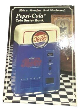 Pepsi-Cola Collectible Coin Sorter Bank Retro Vending Machine Style 7" Blue 1995